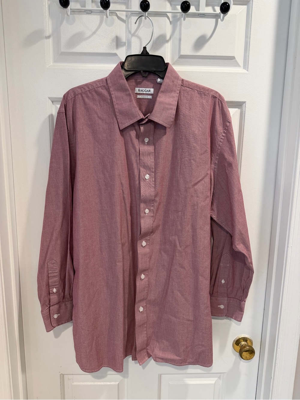 Haggar Men's Long-Sleeve Button-Down Shirt - Slim Fit Sz XXL 18 34 / 35